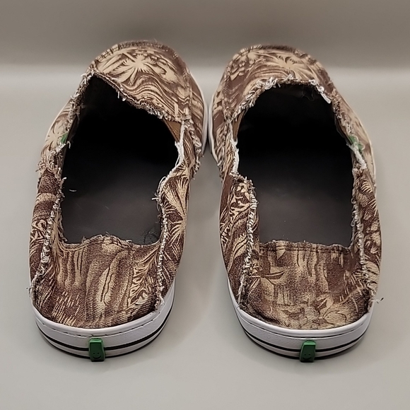 SANUK Sidewalk Surfers Shoes Men's Sz 9 Brown Frayed Palms Canvas Slip-On Beachy - Picture 3 of 10